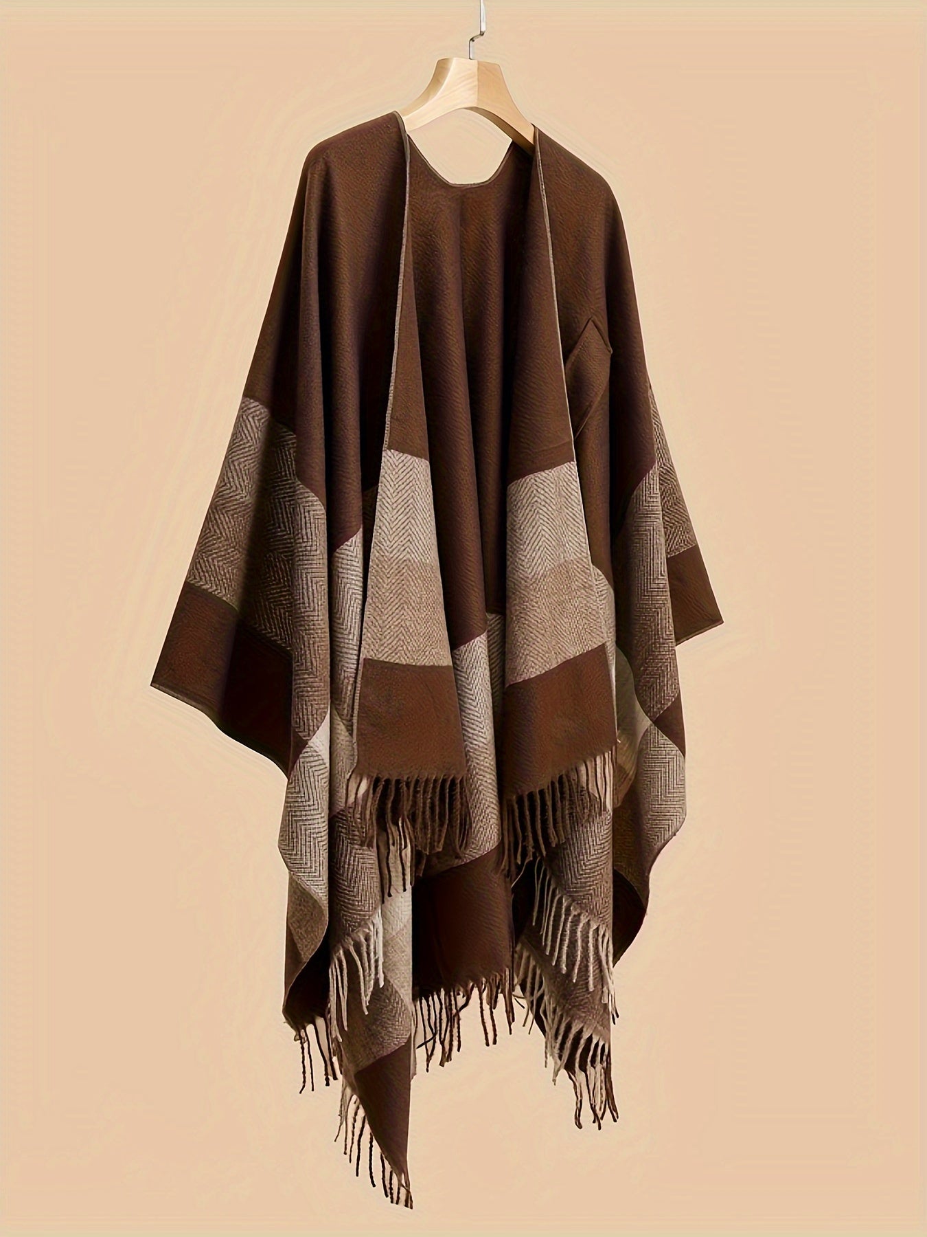 Plus-Size Open-Front Fringe Shawl Cardigan Casual Cape Sweater for Autumn Winter