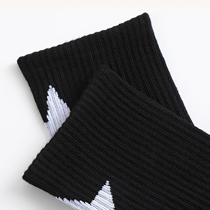 Men's and Women's Geometric Pattern Crew Socks 2-3 Pairs Breathable Polyester Spandex Black White
