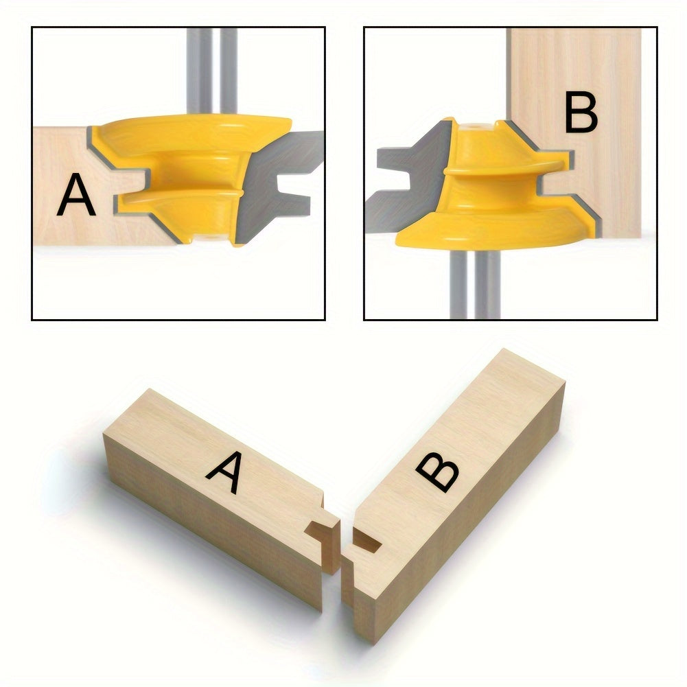 Woodworking 45-Degree Tenon Milling Cutter Carbon Steel Bright Yellow 8mm