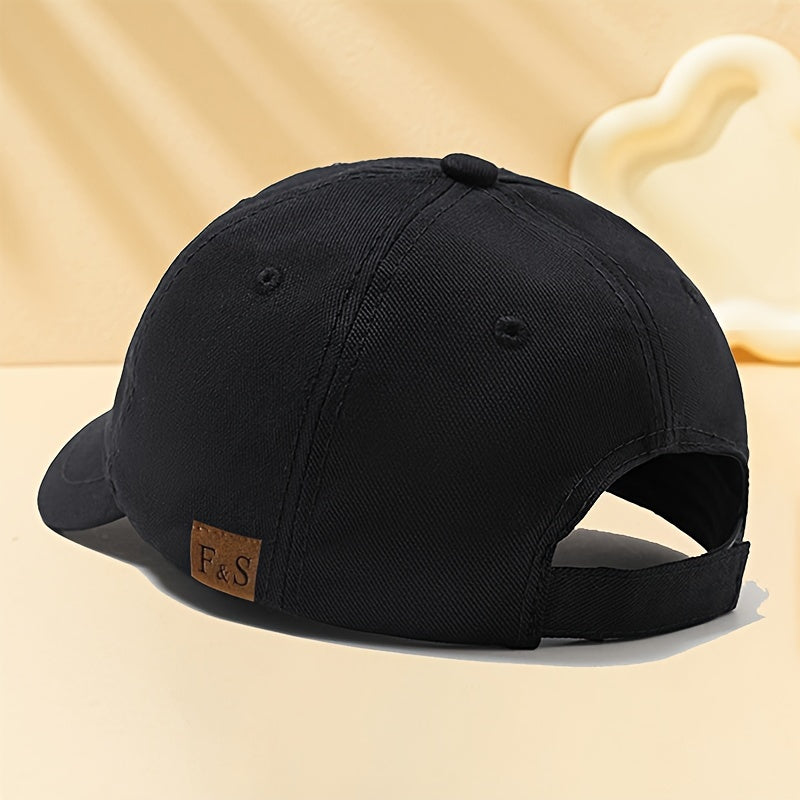 Vintage-Inspired Baseball Cap with Faux Leather Patch Adjustable Sun Protection Polyester Woven Fabric