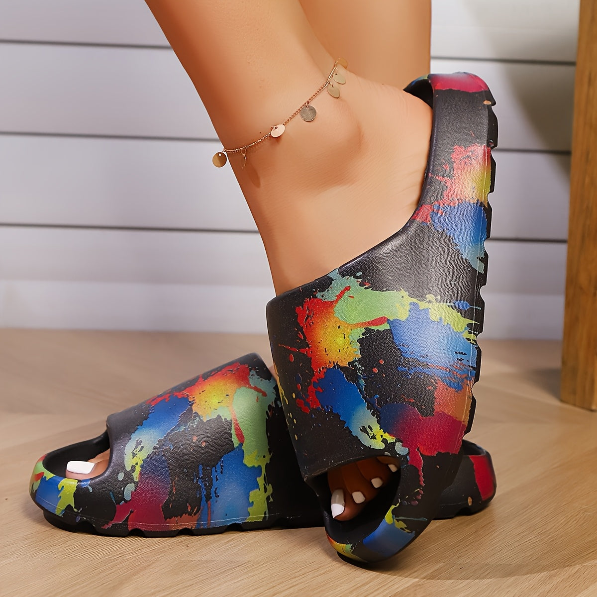 Women's Colorful Paint-Splatter EVA Slippers Casual Indoor Shoes All-Season