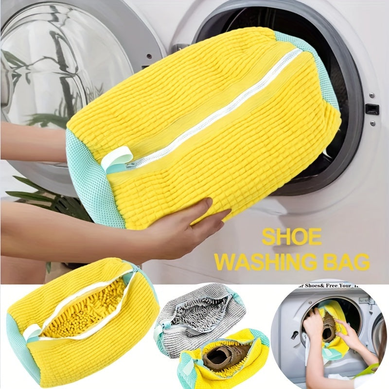 Set of 2 Shoe Wash Bags Laundry Protectors for Sneakers Tennis Shoes Slippers Blue Gray Yellow