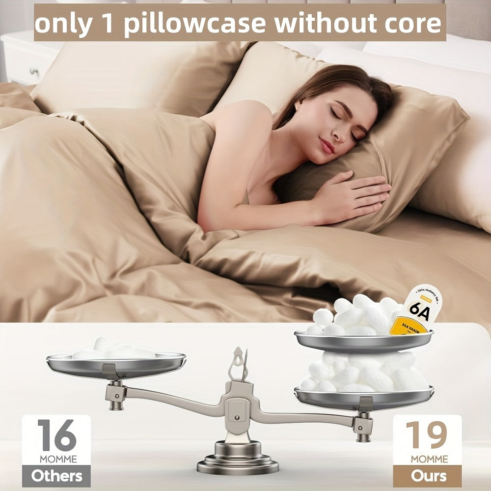 Silk Pillowcase for Hair and Skin 19mm Double-Sided Champagne Colored