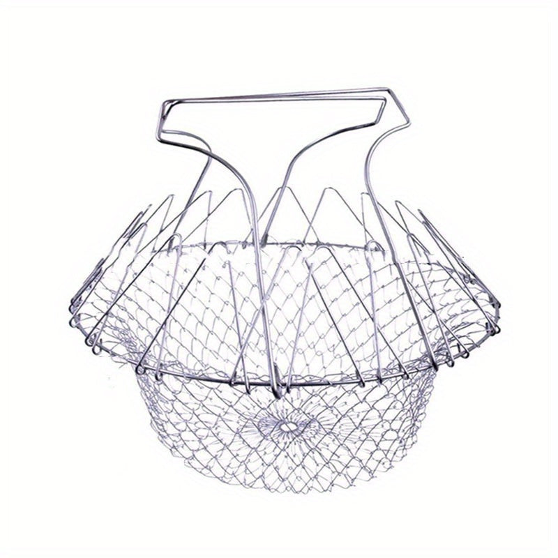 Stainless Steel Frying Basket Foldable Steamer Rinse Strain Kitchen Tool