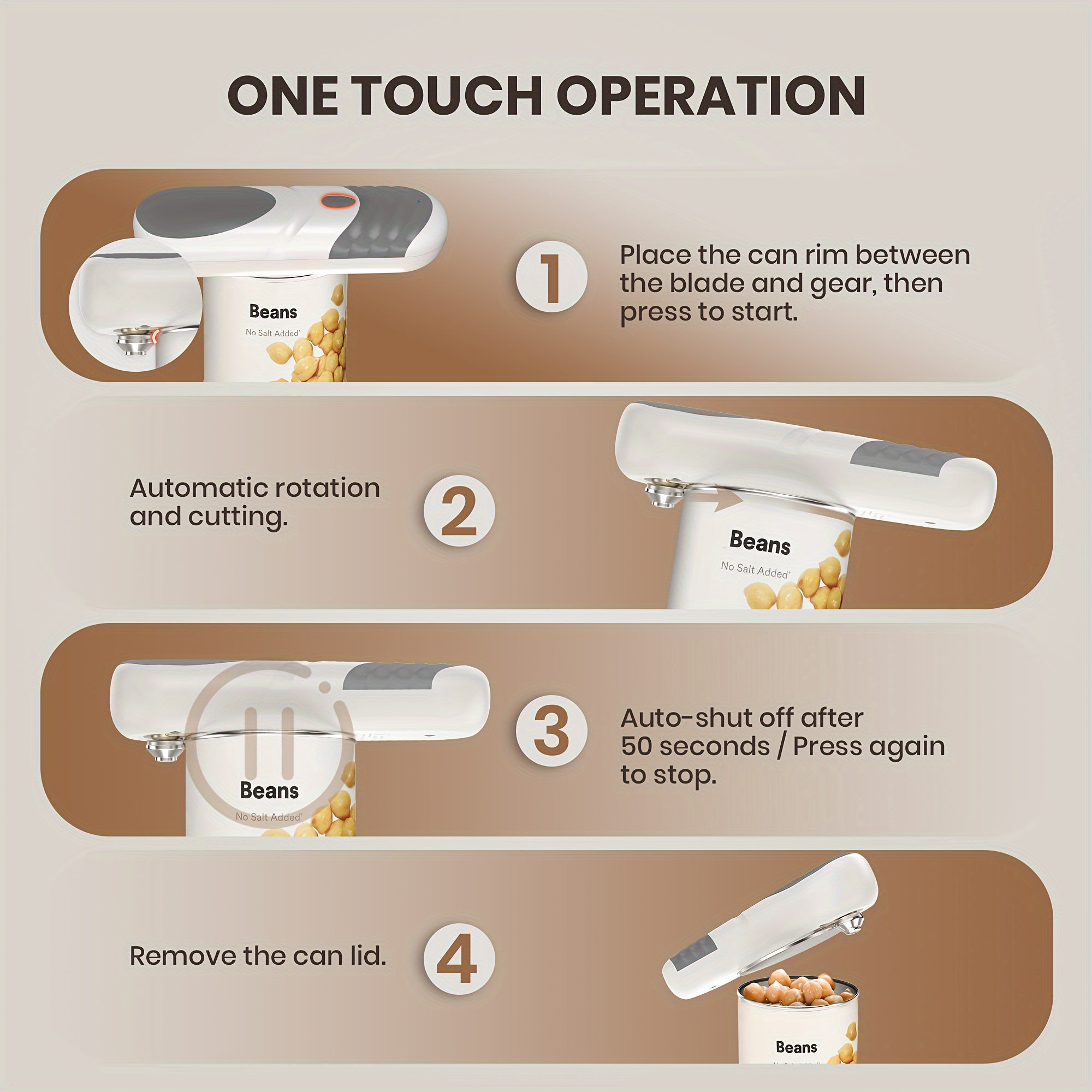 Mini Electric Can Opener USB Rechargeable One-Touch Automatic Safe for Seniors