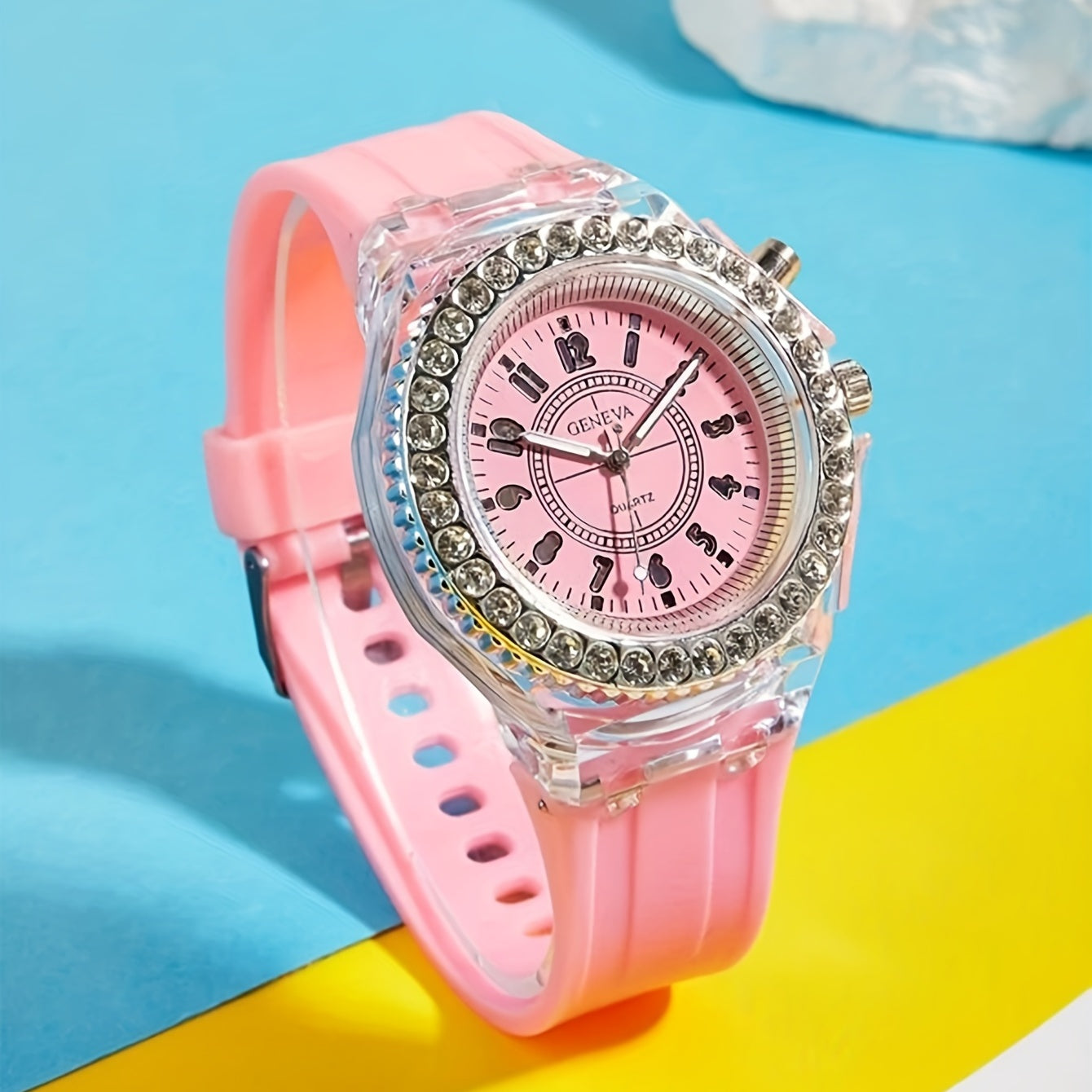 Glow-in-the-Dark Silicone Watch for Men Women Kids LED Time Display Casual Fashion Rhinestone Accents