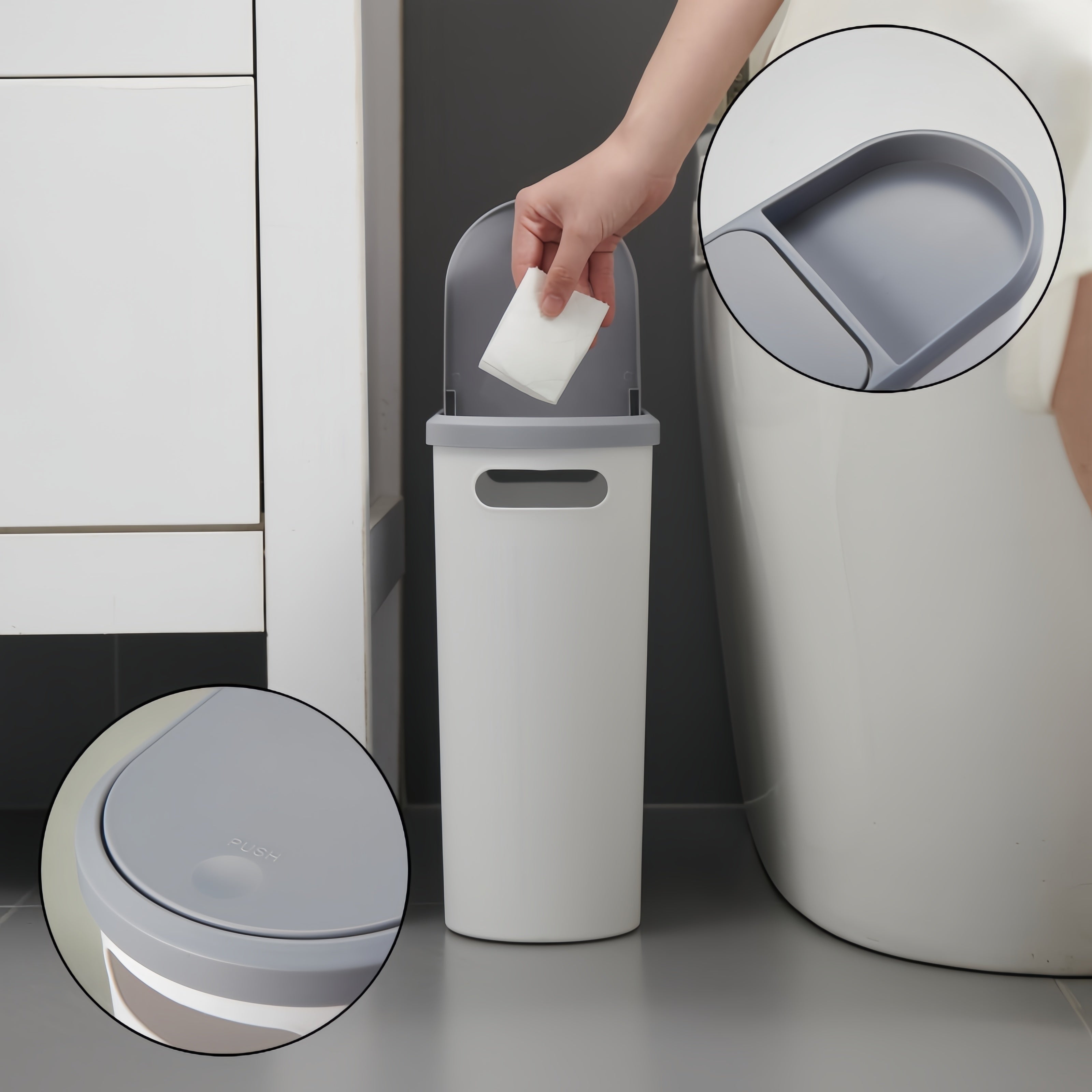 10L Bathroom Trash Can with Lid and Bag Holder, Odor-Sealing, Press-Top, Polished Finish