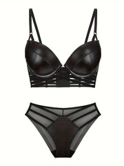 Women's PU Leather Cami Bra and Panty Set Sexy Lingerie