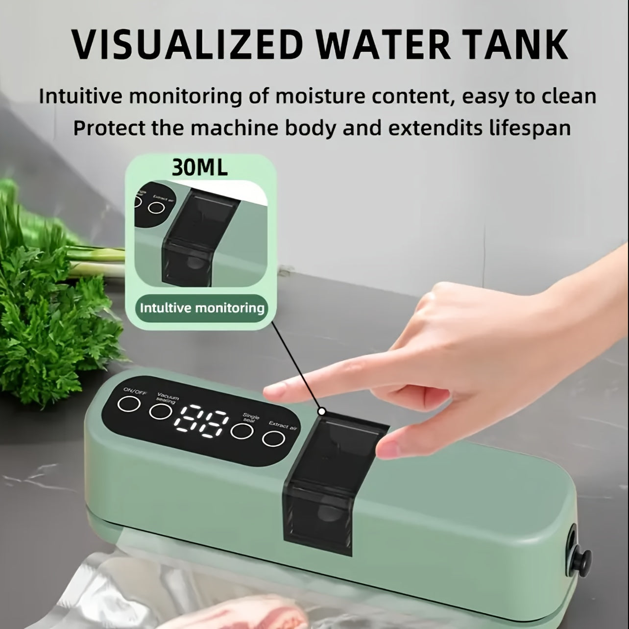 Uyda yoki sayohatda quruq va nam oziq-ovqatlarni saqlash uchun kompaktdir USB qayta zaryadlanadigan vakuum yopishtiruvchi 1200mAh batareya