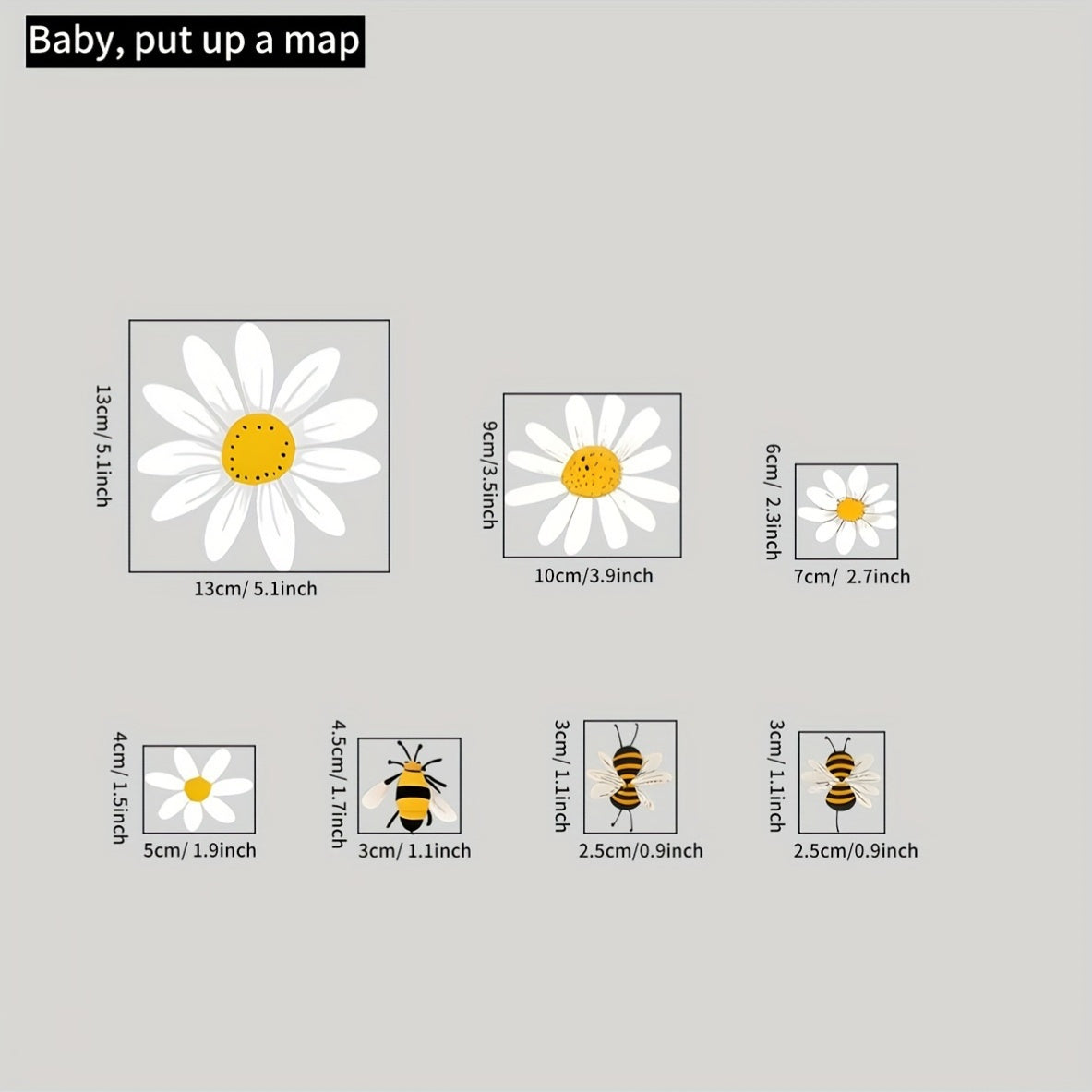 Contemporary Daisy and Bee Window Stickers Set of 3 Self-Adhesive PVC Decals