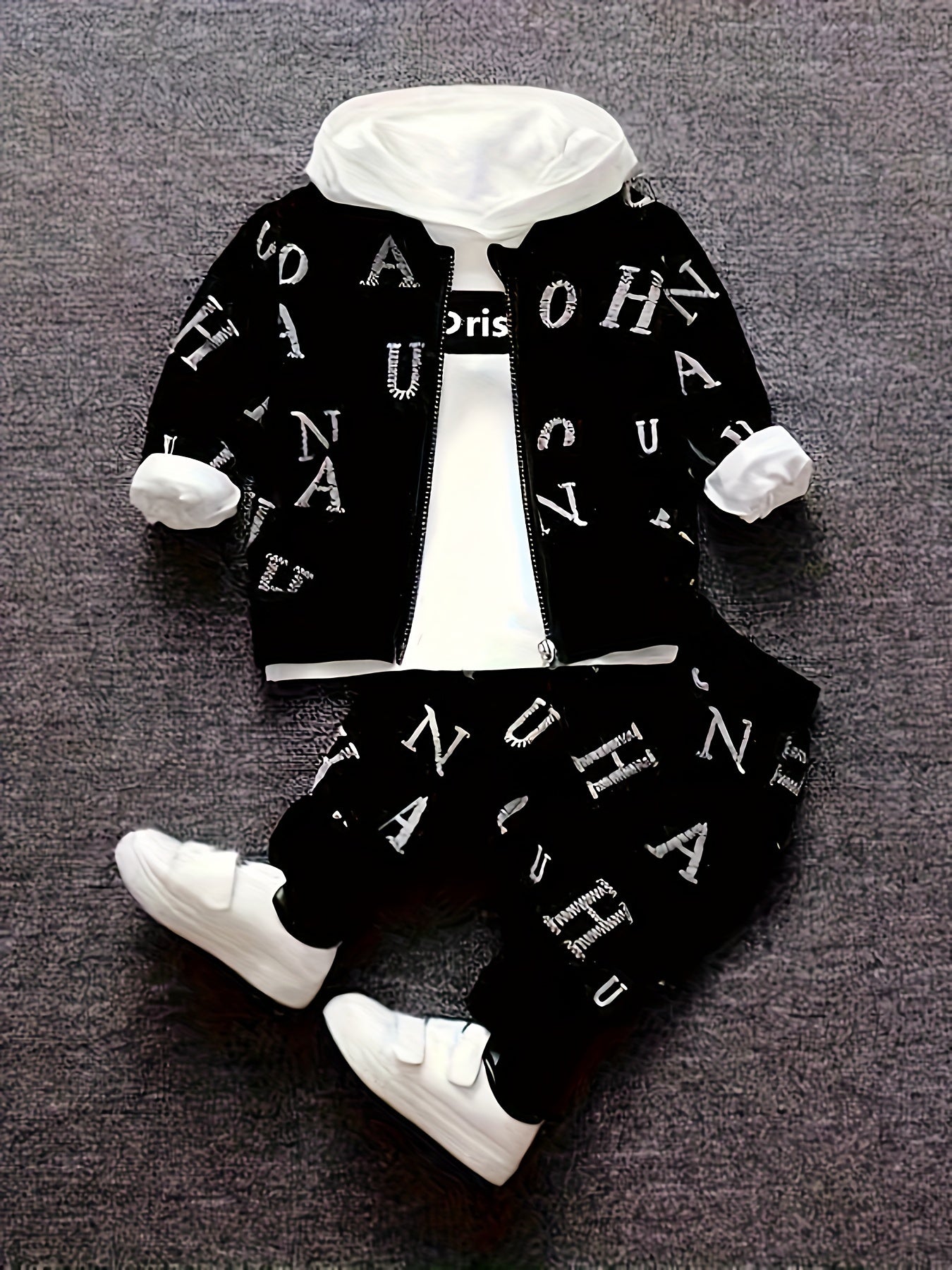Boys Long Sleeve Alphabet Print Suit 3-Piece Spring Fall Casual Clothing