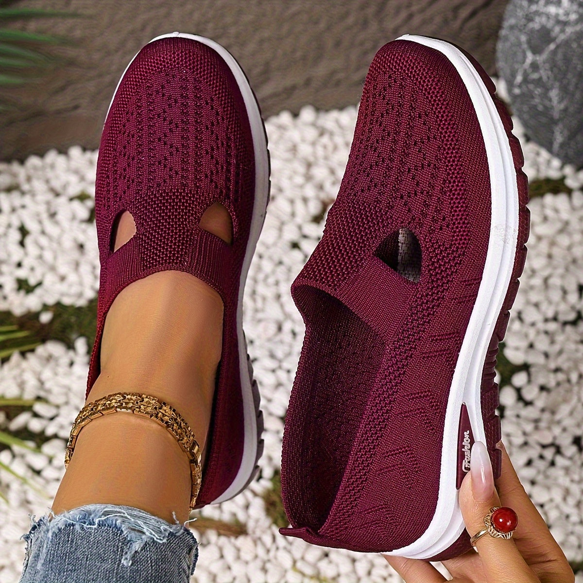 Ayollar uchun nafas oluvchi slip-on sport poyabzali - yengil kundalik mato poyabzali