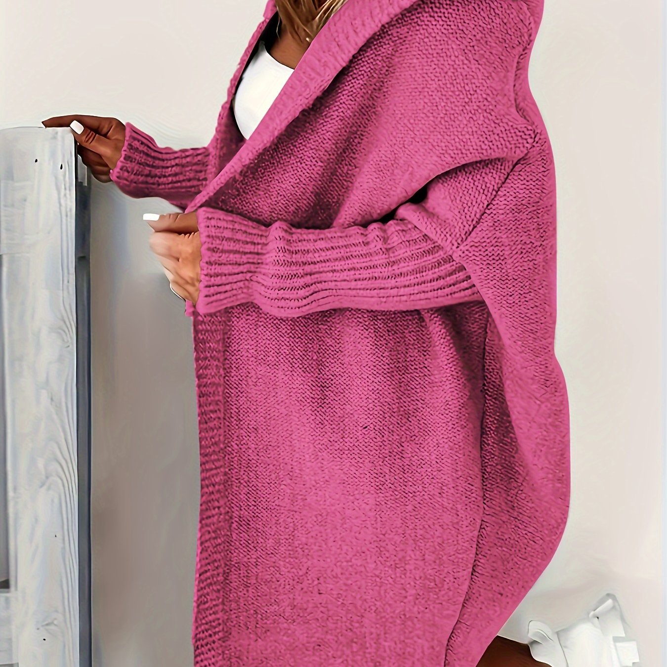Plus Size Knitted Cardigan Polyester Casual Fall Winter Solid Color