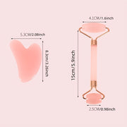 Pink Gua Sha Facial Massage Set with Non-Jade Roller and Scraping Board