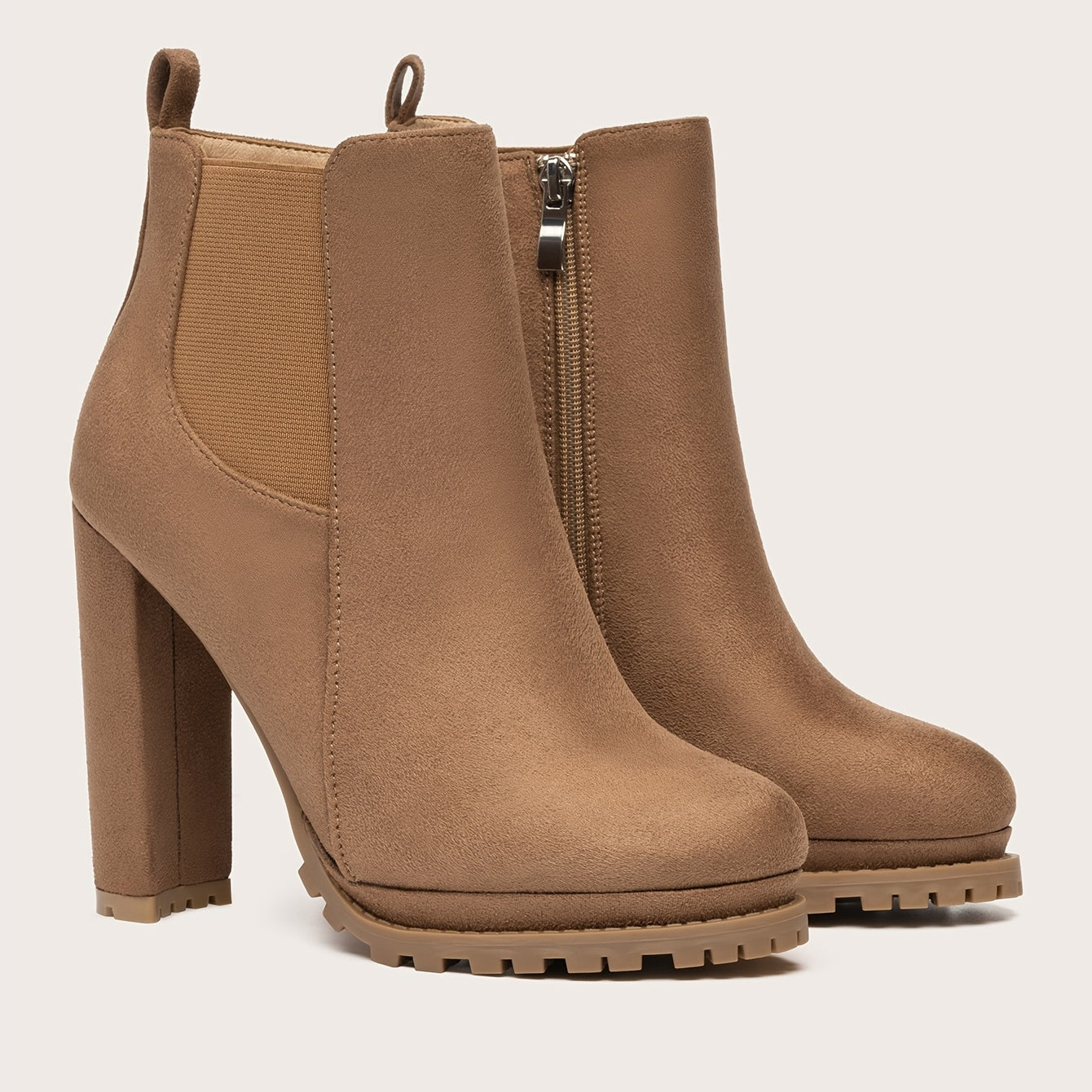 Women's Leather Pointed Toe Short Boots Side Zipper Chunky Heel