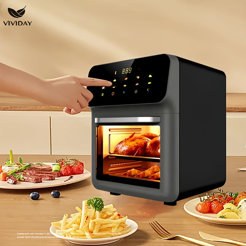 Raqamli sensorli ekran va vizual oynaga ega ko‘p funksiyali havo qovurgich, kichik oshxonalarda pishirish, shashlik qilish, qayta isitish va yog‘siz qovurish uchun ideal.