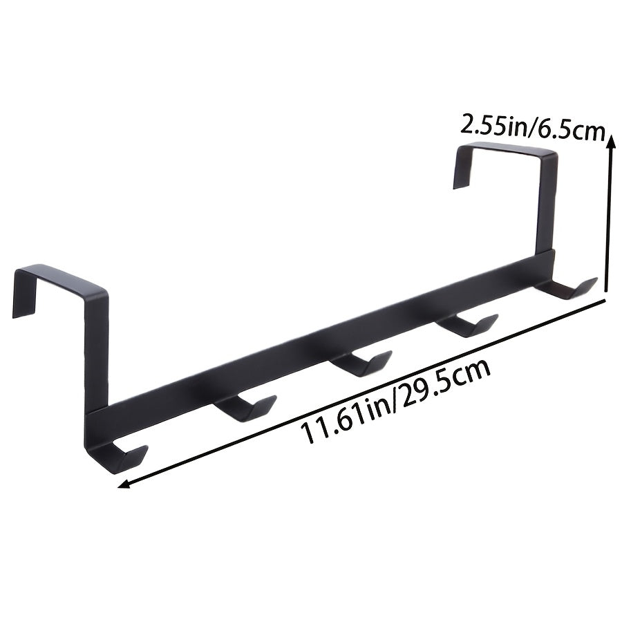 Black Metal Over-the-Door 5-Hook Rack for Coats Towels and Hats