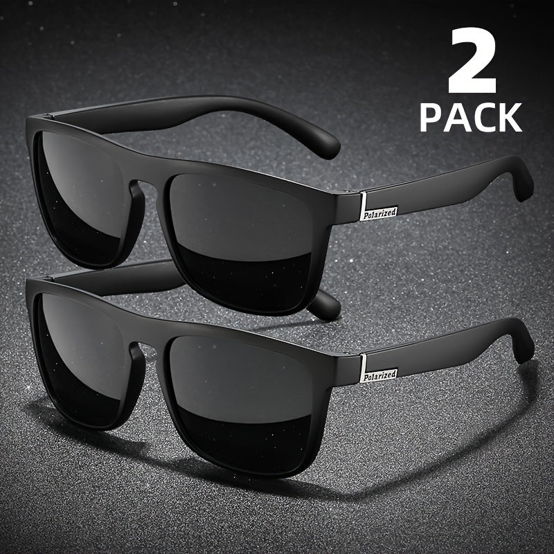 Men's Square Polarized Sunglasses 2 Pairs Outdoor Sports Fishing Driving Stylish Metal Hinges