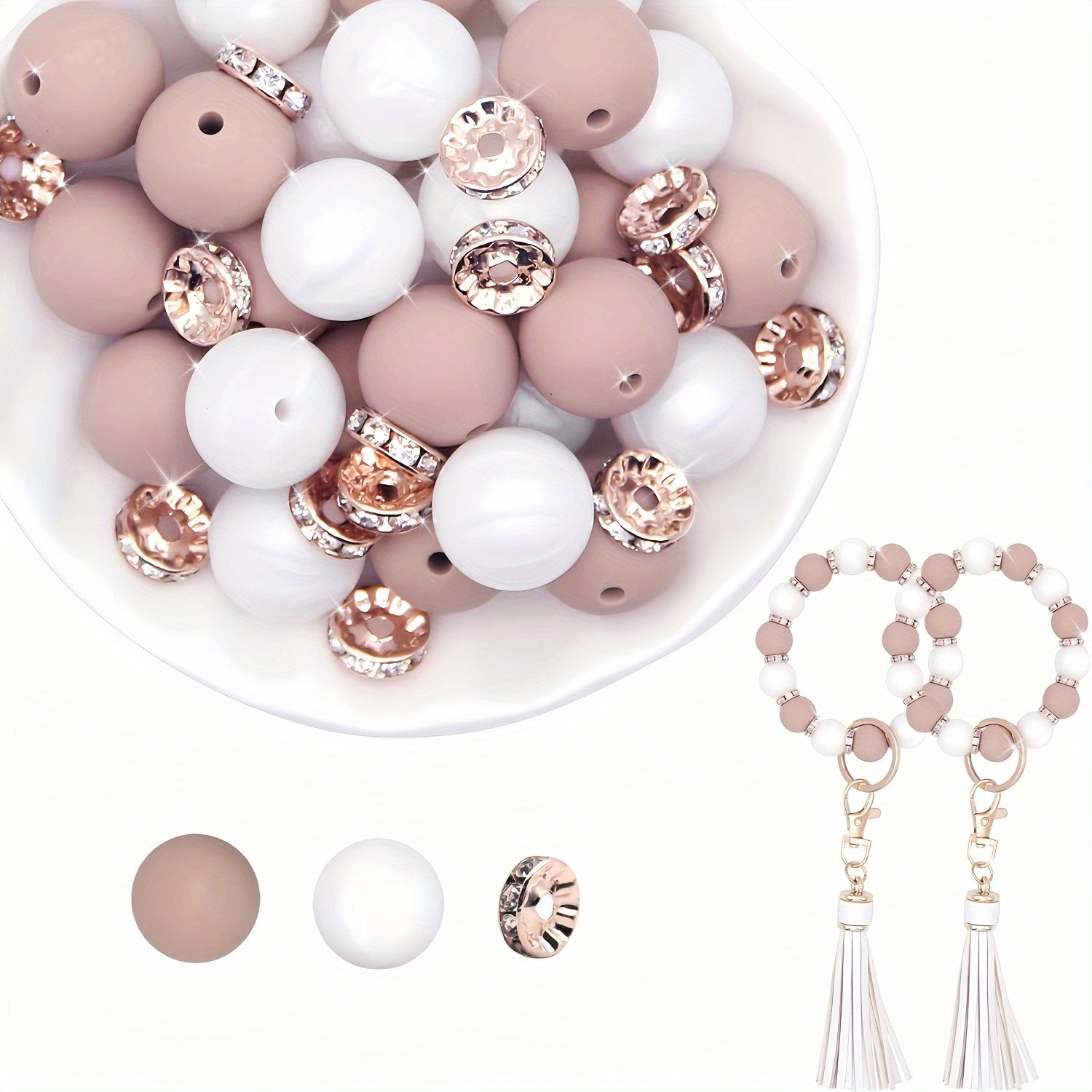 60 ta mustahkam rangli dumaloq silikondan yasalgan toshlar va tekis toshlar to'plami, marjonlar, bilakuzuklar, kalit zanjirlari va zargarlik buyumlari yaratish uchun mukammal. DIY zargarlik yasash uchun ideal aksessuarlar.