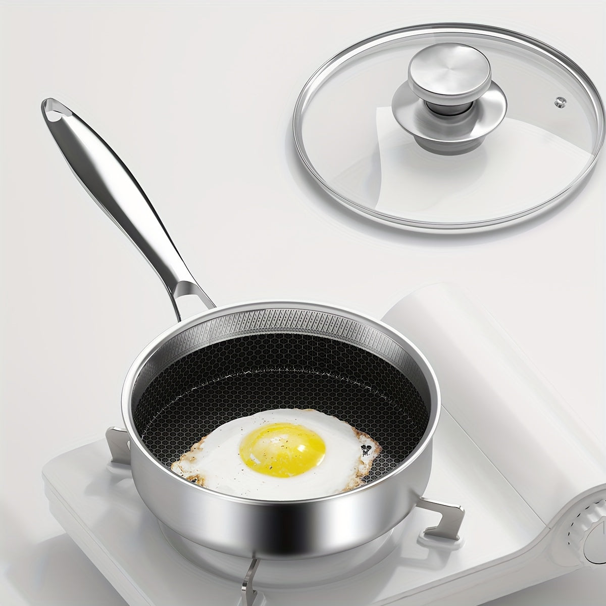 Stainless Steel Sauté Pan Non-Stick Honeycomb Surface Dishwasher Safe Induction Compatible