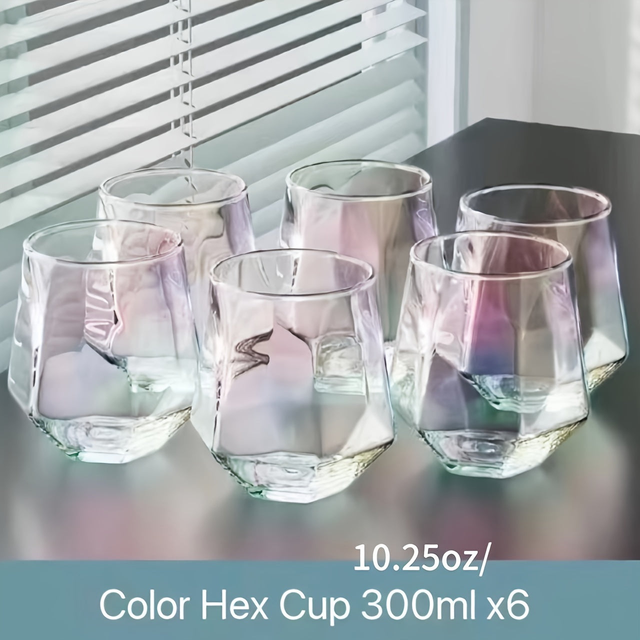 Set of 6 Geometric Glass Cups for Water Juice Whiskey Milk Tea