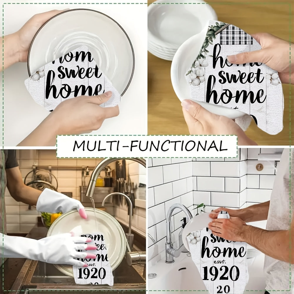 Set of 2 Black and White Checkered Kitchen Towels Ultra-Soft Absorbent Dish Hand