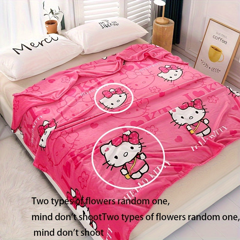 Hello Kitty Plush Flannel Blanket Animal Theme All-Season Polyester 300-350 GSM