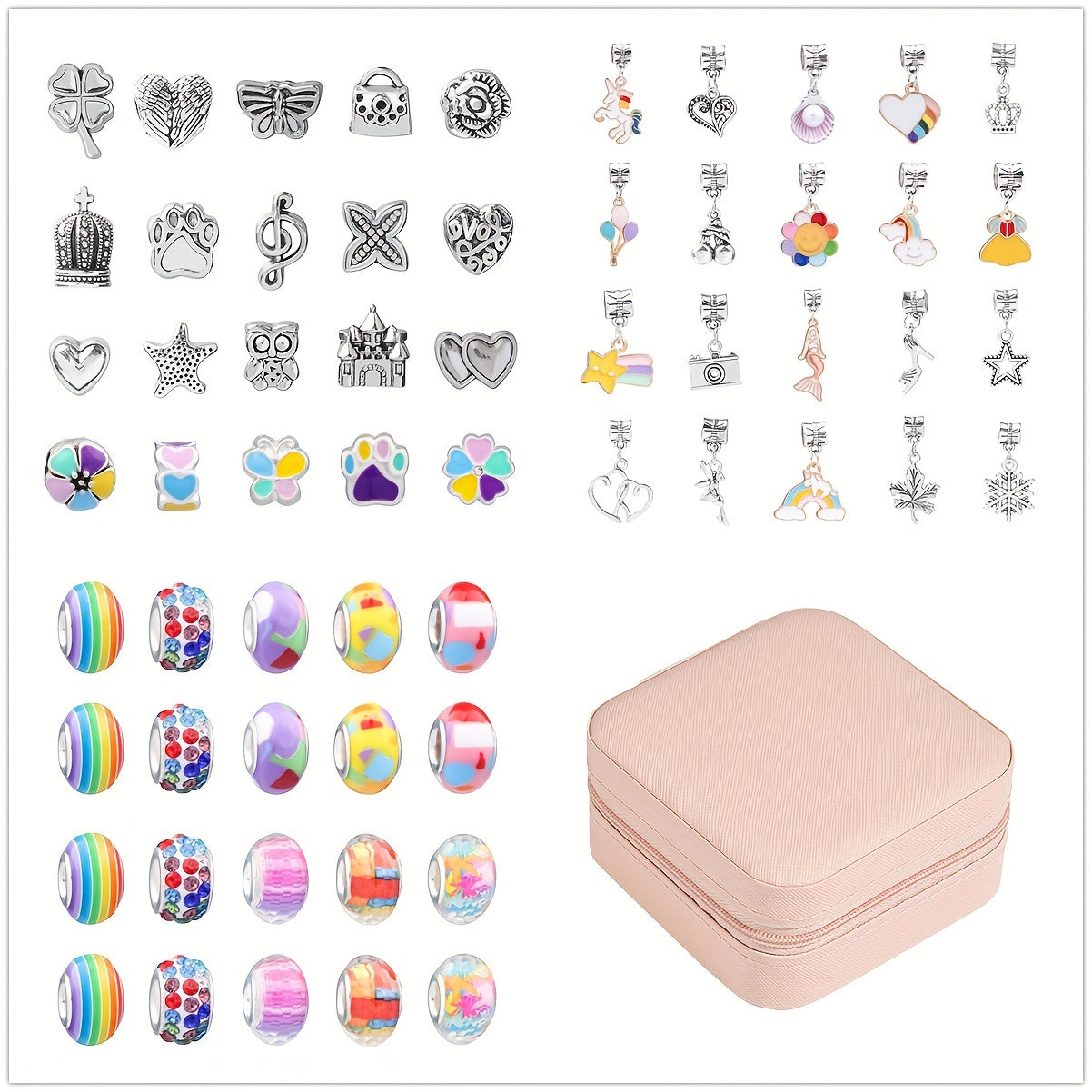 Girls' Jewelry Making Kit with Beads and Pink Leather Gift Box