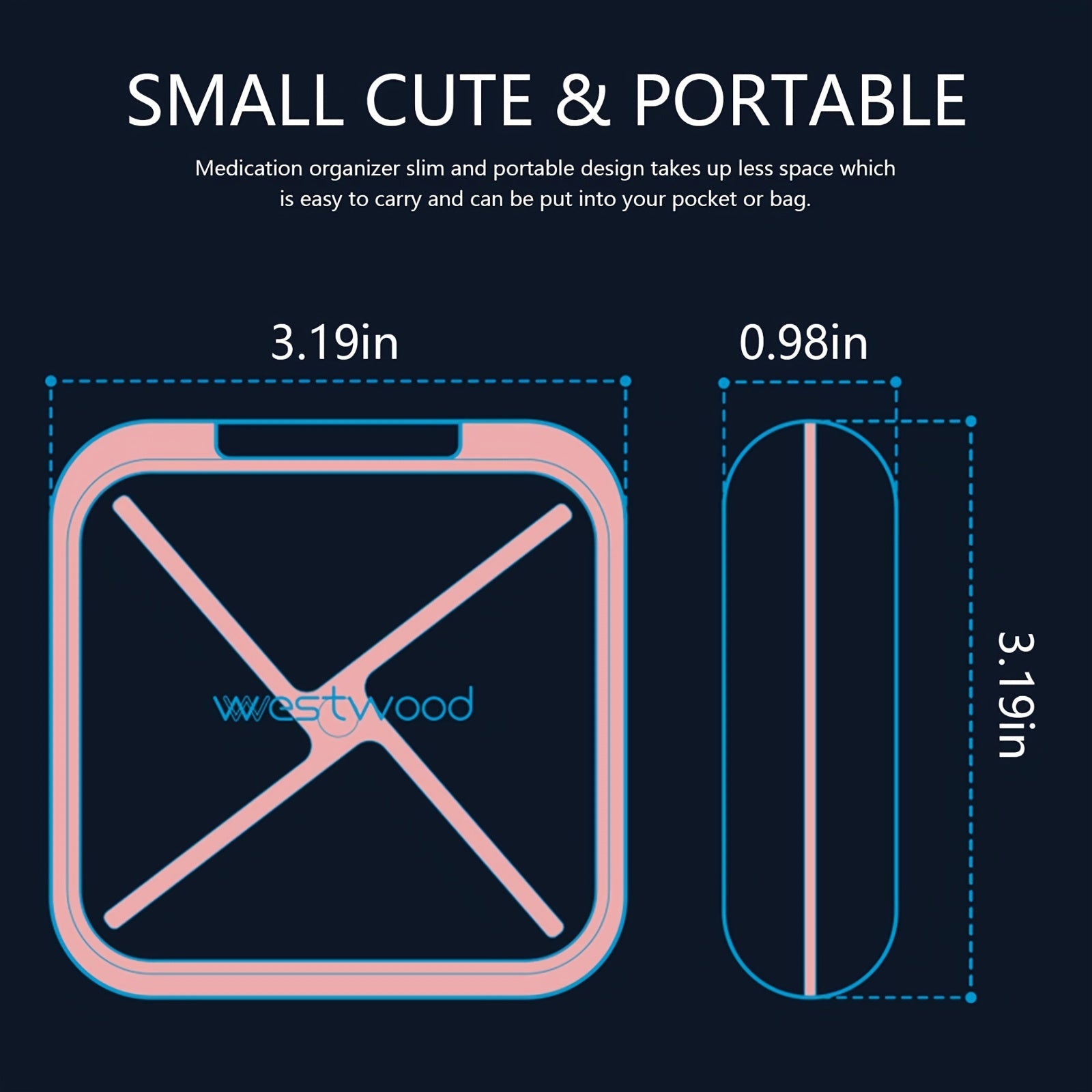 Compact Waterproof Pill Box for Travel, 4-Compartment Medicine Organizer