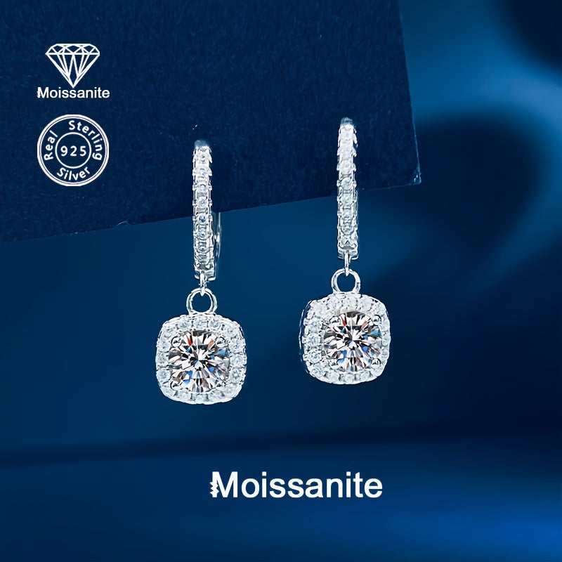 White Moissanite Drop Earrings 1 Carat Sterling Silver Square Pendant Jewelry