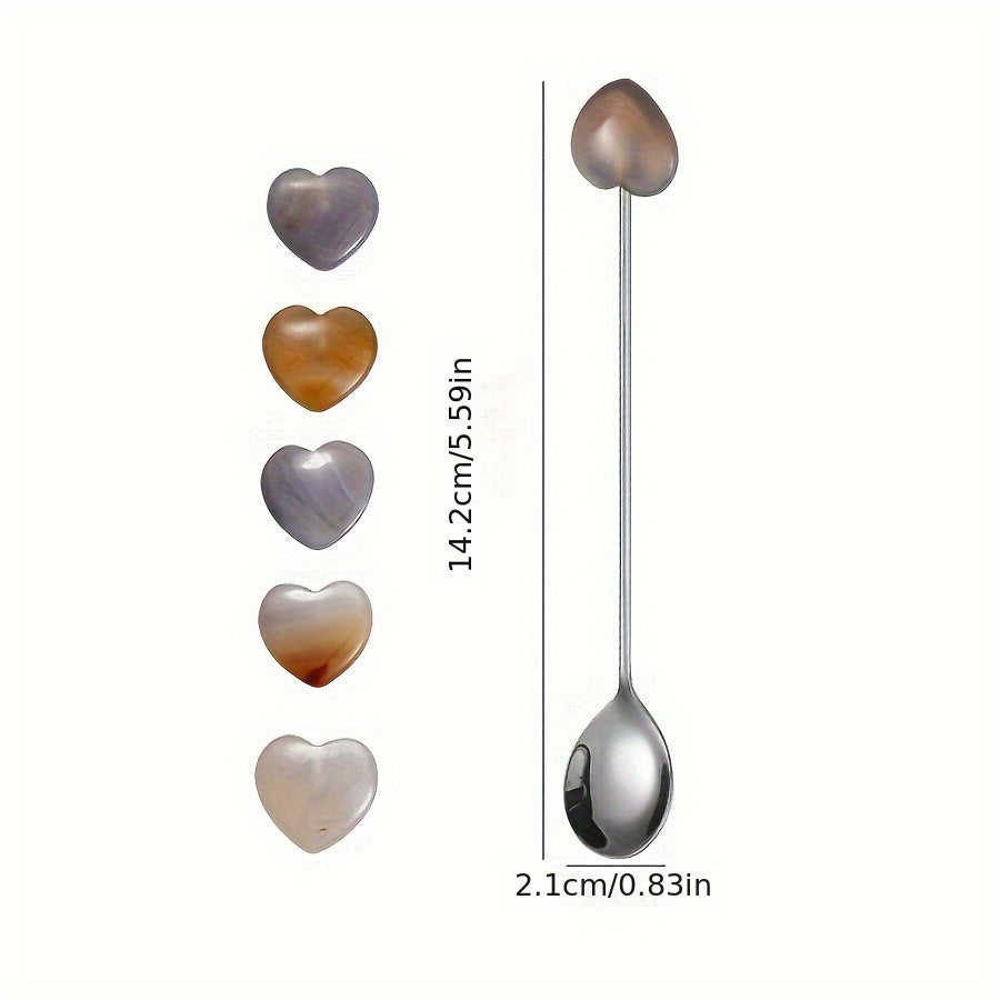 Stainless Steel Spoons with Heart-Shaped Gemstones for Coffee Tea Desserts
