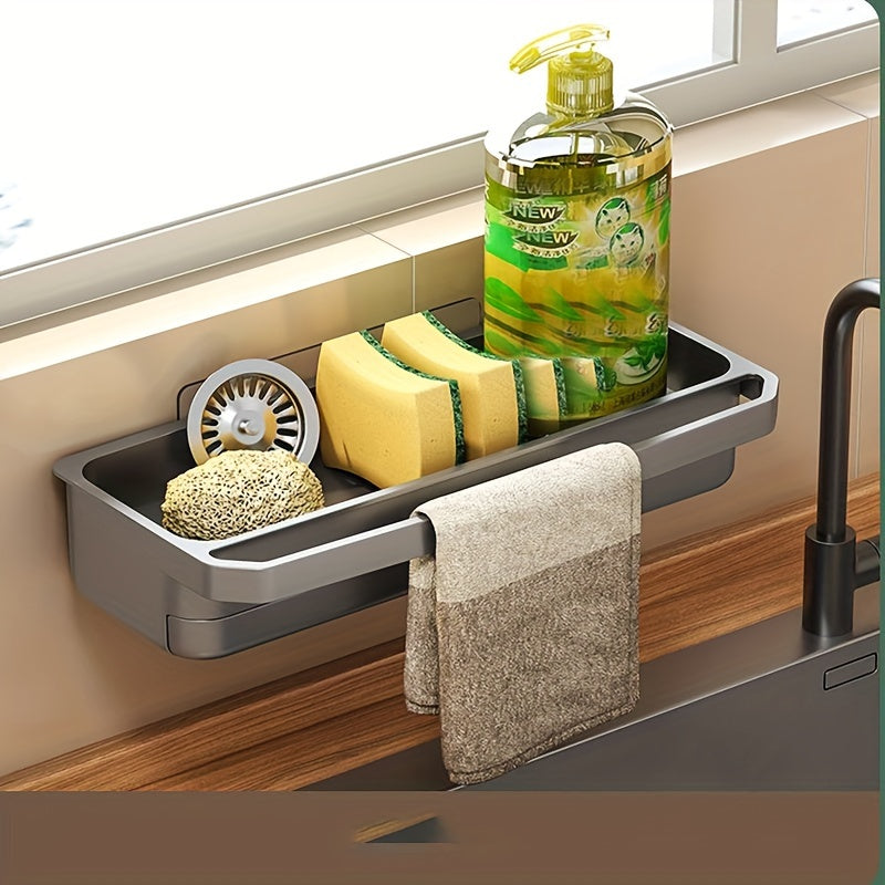 White Plastic Wall-Mounted Kitchen Sink Organizer with Towel Holder