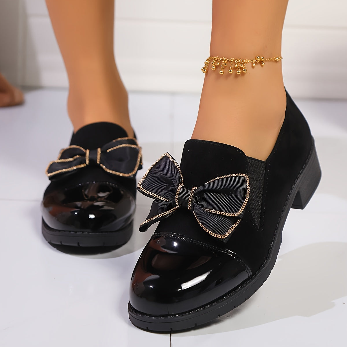 Women’s Solid Color Bow-Knot Loafers Round Toe Fabric Upper TPR Sole Breathable Velvet Casual Shoes