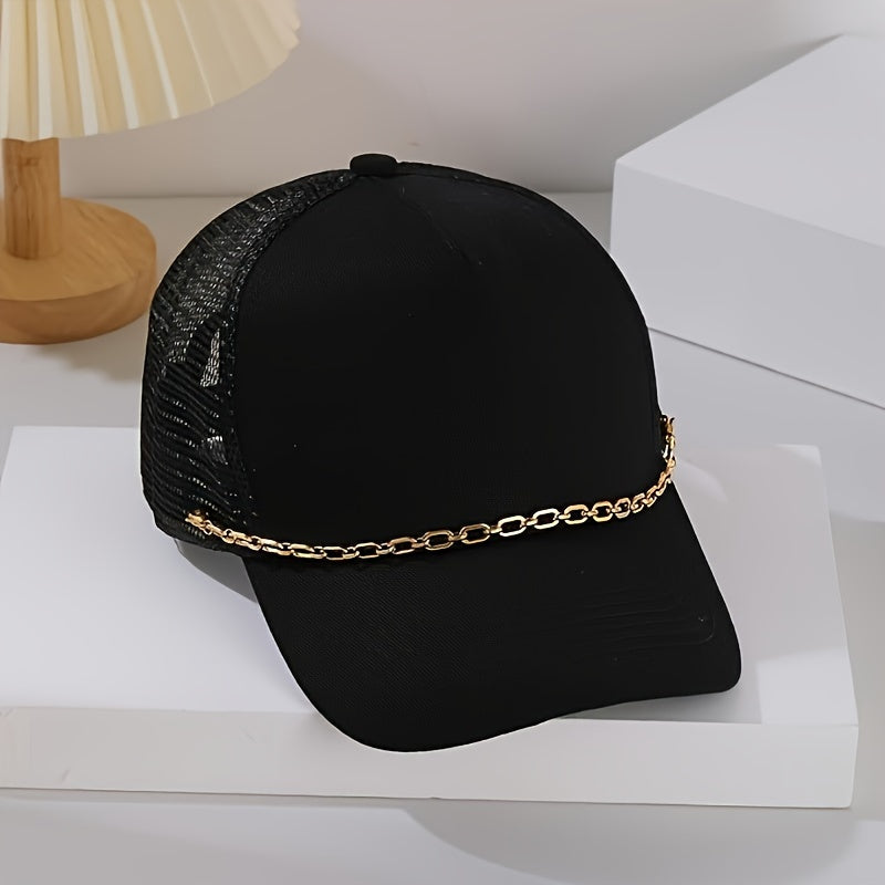 3-Piece Baseball Cap Set with Artificial Pearl Turquoise and Stainless Steel Chains for Parties and Daily Wear