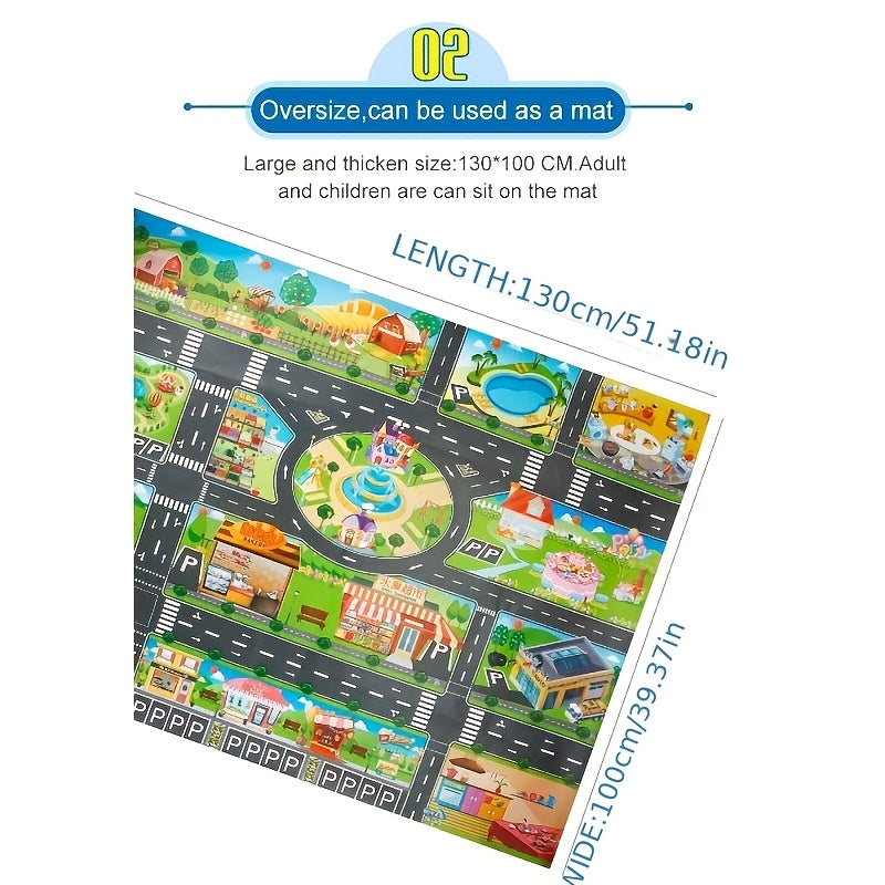 Large Kids Play Mat with Parking Scene Maps Waterproof Play Mat for Ages 3+ in Mixed Color