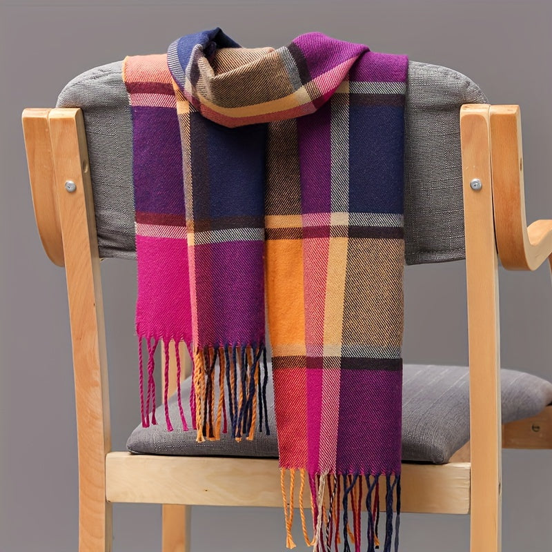Unisex Plaid Scarf Winter Fashion Soft Polyester Fringe Casual Accessory