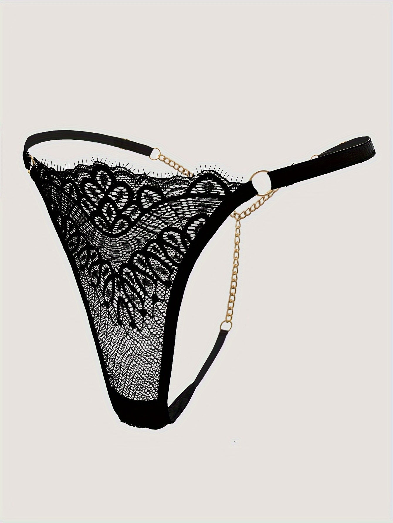 Women's Low-Rise Lace Thongs with Semi-Sheer Fabric and Chain Link Design