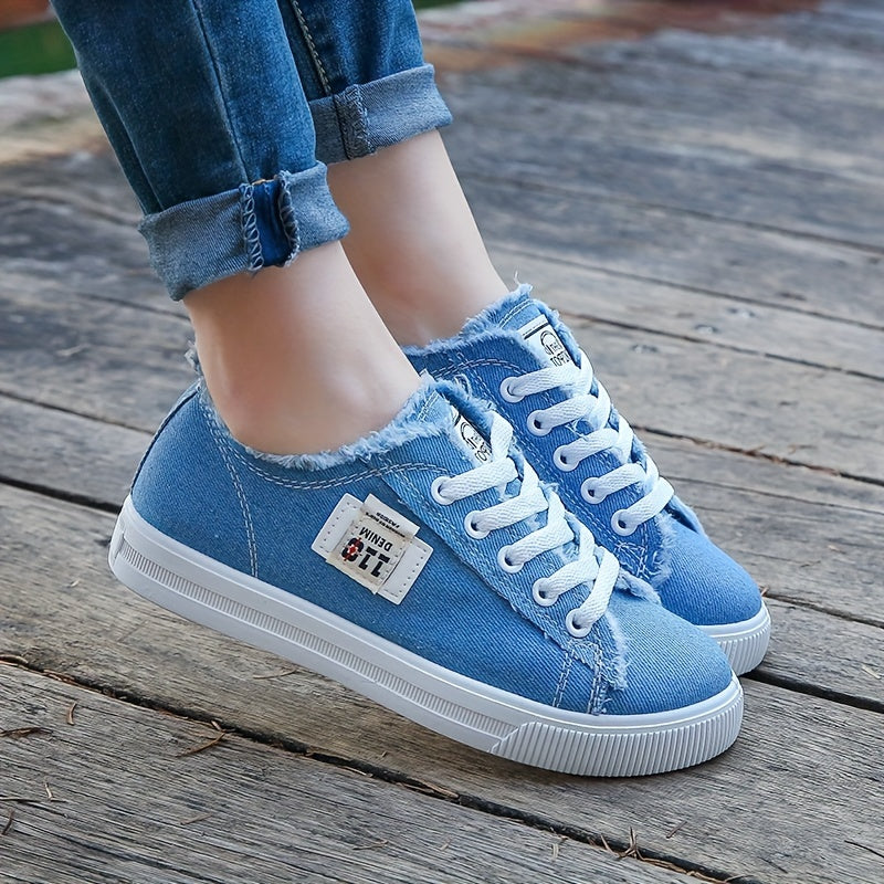 Zapatillas blancas de lona para mujer con punta redonda y suela plana de PVC para todas las estaciones