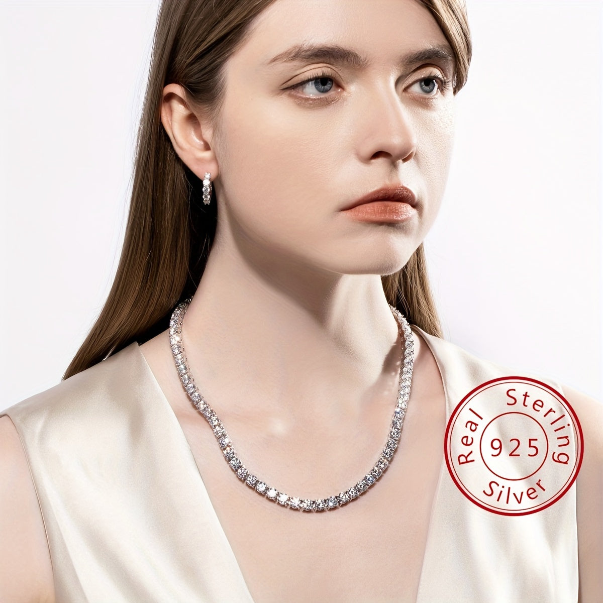 Sterling Silver Moissanite Tennis Necklace 6.5mm Mixed Row 18 20 22 Inches