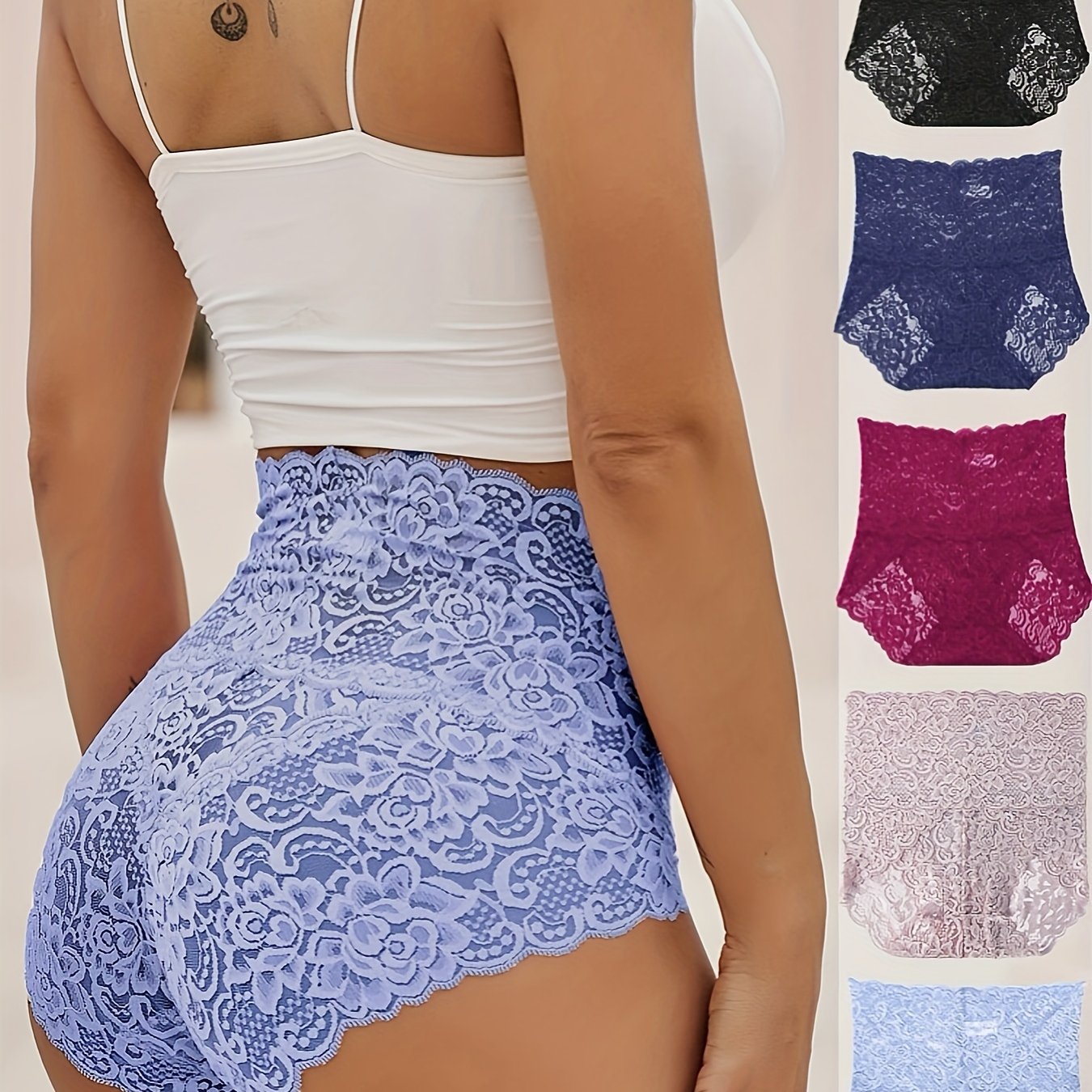 Women's High Waist Floral Lace Briefs Set of 5 Breathable Seamless Panties for Women