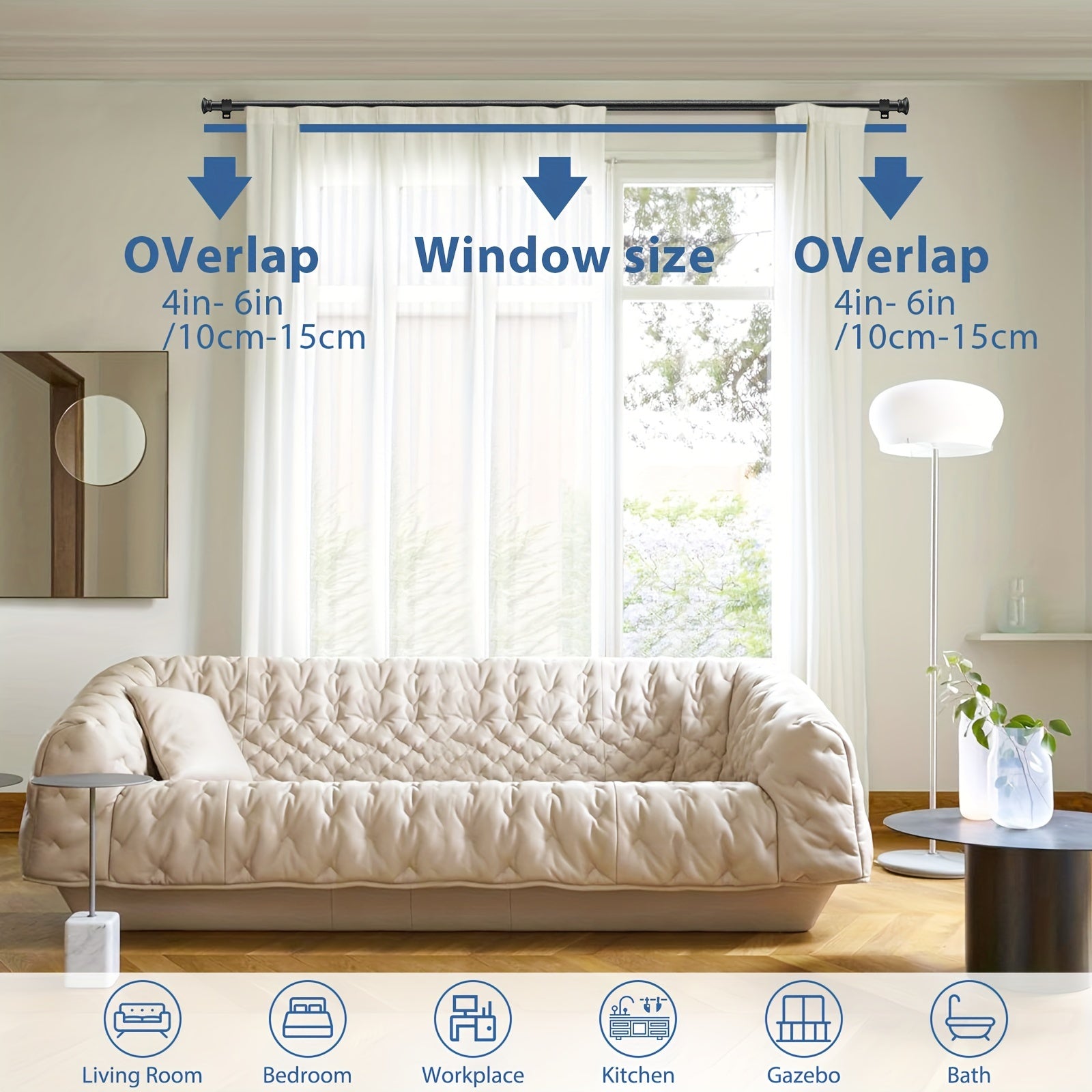 Adjustable Curtain Rod Set 30-87 Inches Matte Black Steel Support Up to 11.34 KG