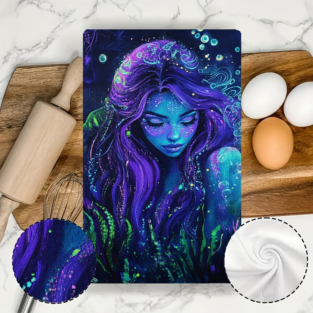 Set of 2 Soft Kitchen Towels Coastal Siren Neon Blacklight 40x60 cm