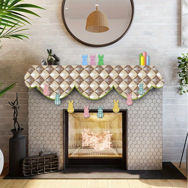 Geometric Plaid Mantle Scarf Winter Holiday Decor Polyester 49.78cm x 78.7cm