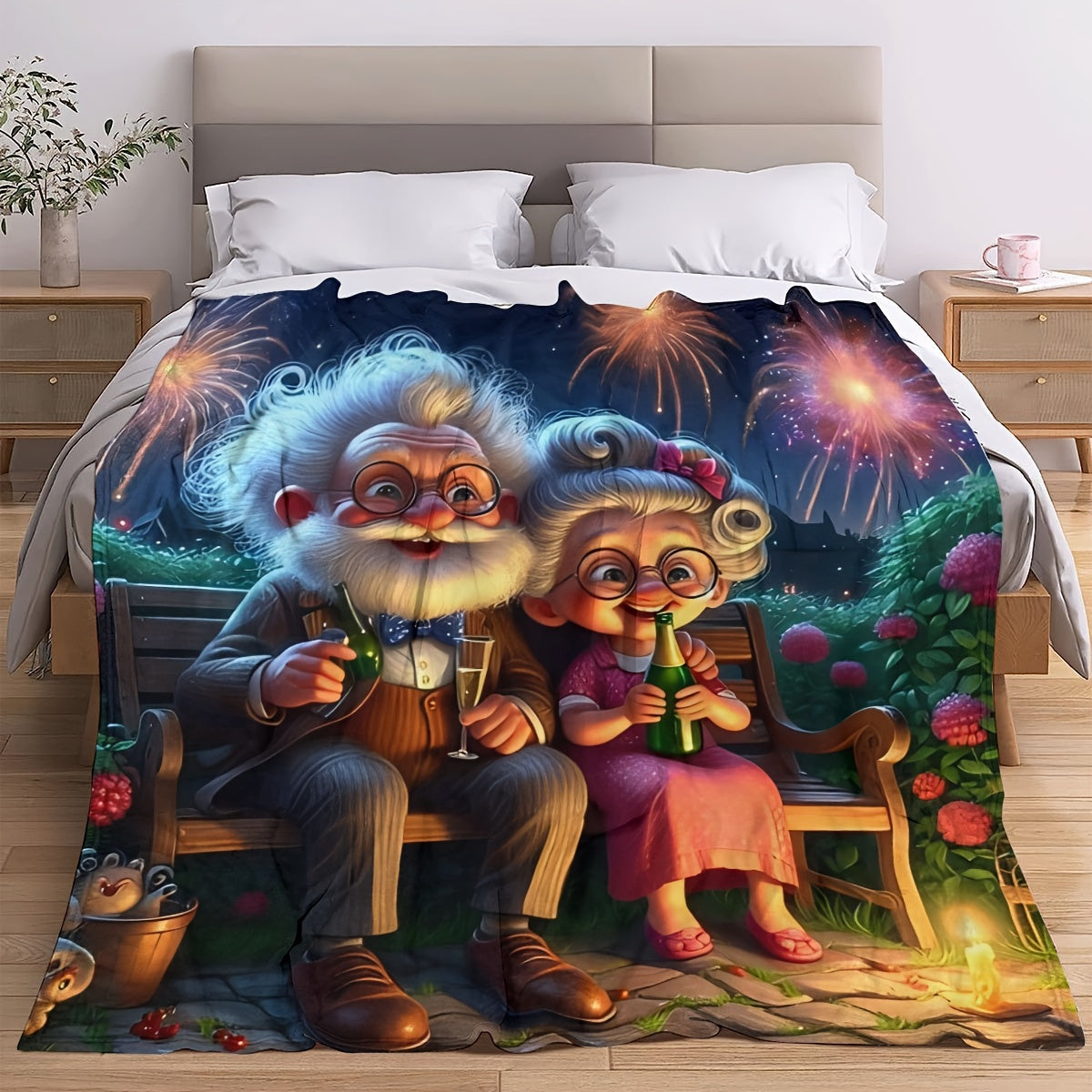 Grandparents Flannel Blanket New Year's Print Ultra-Soft Plush Fleece Gift