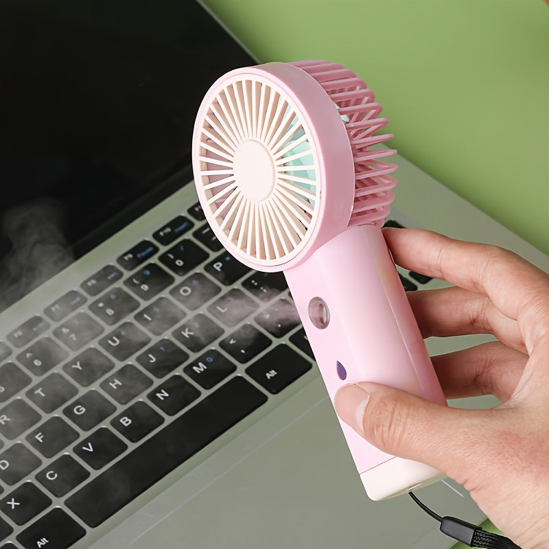 Mini Handheld Fan with Mist Humidifier, Rechargeable, Portable for Travel Desk