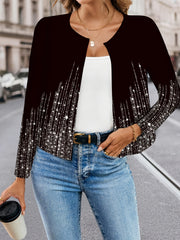 Long Sleeve Open Front Polyester Blend Jacket for All Seasons