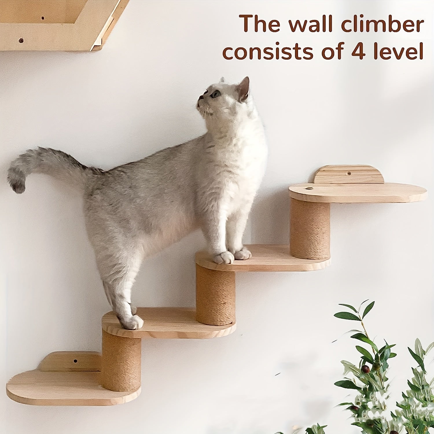 Rustic Solid Wood Cat Climbing Shelves with Sisal Posts for Indoor Cats