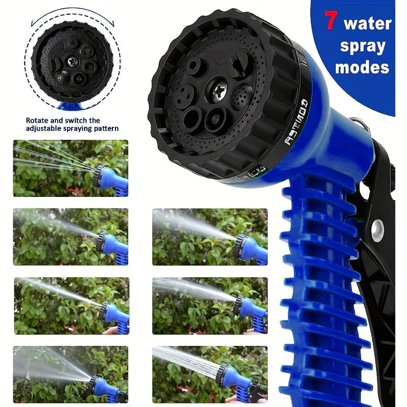 Expandable High-Pressure Garden Hose 3X Soft Rubber with 7-Function Nozzle 15-38 M