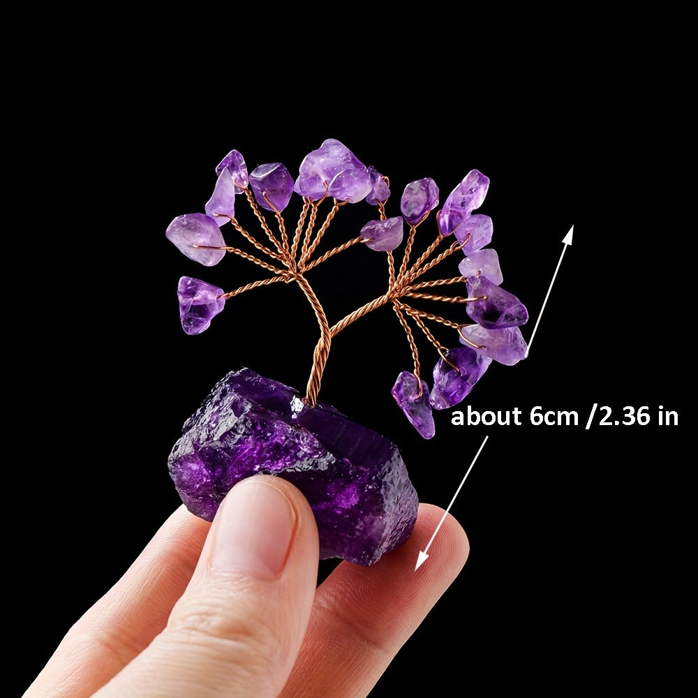 Small Natural Gemstone Crystal Lucky Tree on Raw Stone Base for Home Decor