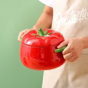 Gran cuenco de cerámica en forma de tomate para sopa y ensalada con tapa, apto para lavavajillas